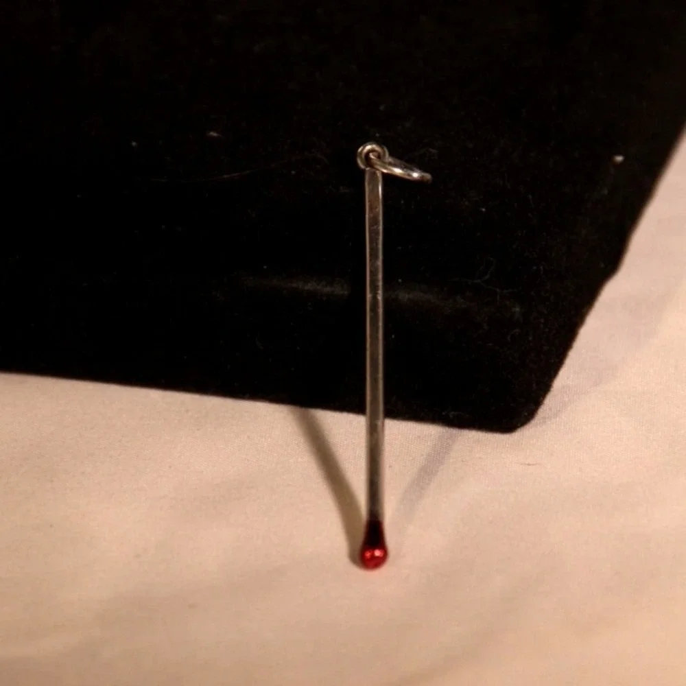 Sterling Silver Matchstick Pendant Red Enamel Tip Italy 925 Charm 2 Inch - Picture 5 of 7